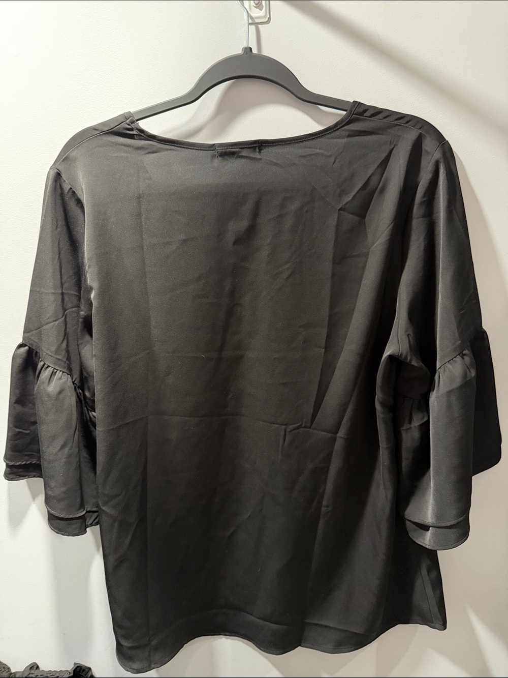 Black V-Neck Ruffle Sleeve Women's Top - Picture 3 of 3